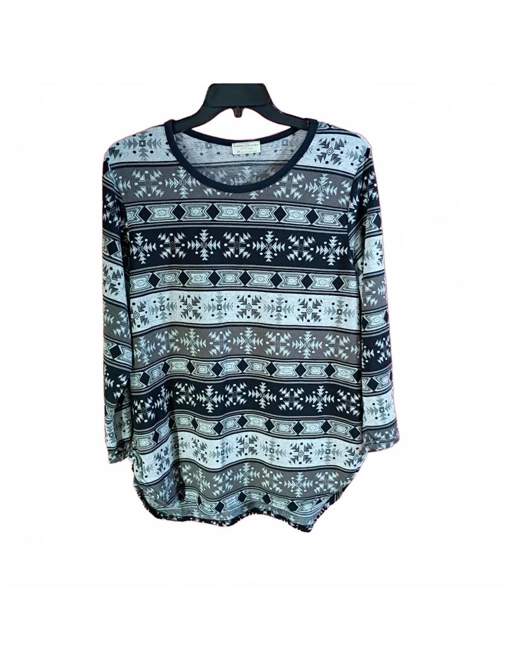 Bobbie Brooks Black and White Geometric Pattern Tunic Top Plus Size 2X